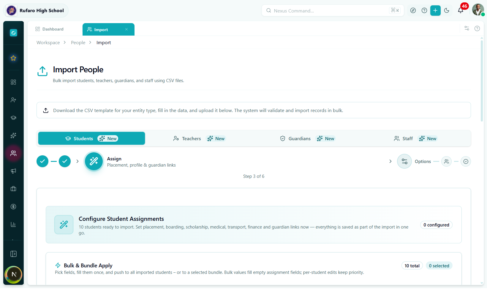 Step 3 Assign — Configure Student Assignments with 10 students ready