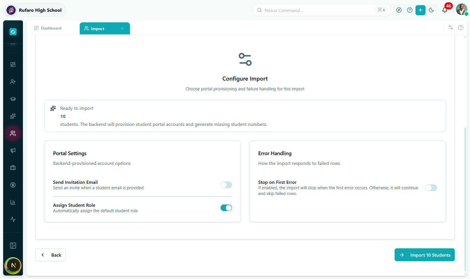 Step 4 Options — Configure Import with Portal Settings and Error Handling