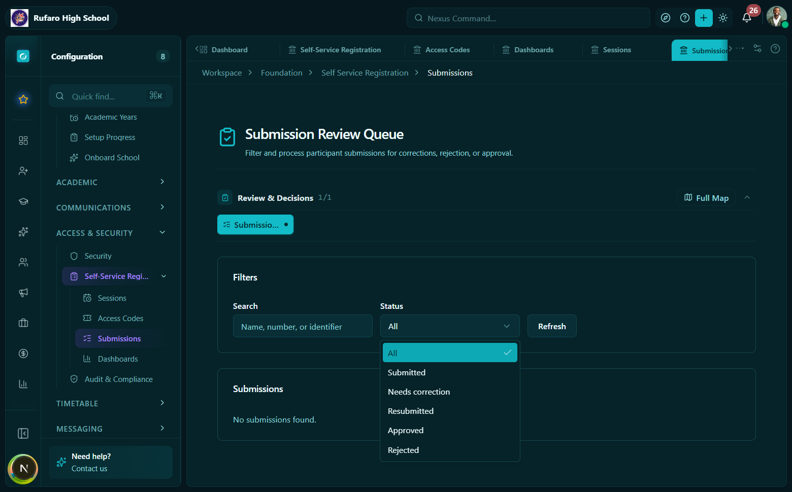 Bulk approve dialog showing selected submissions list with import policy options