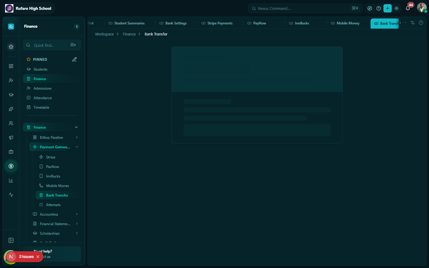 Bank Transfer page for importing bank statements and matching transfers