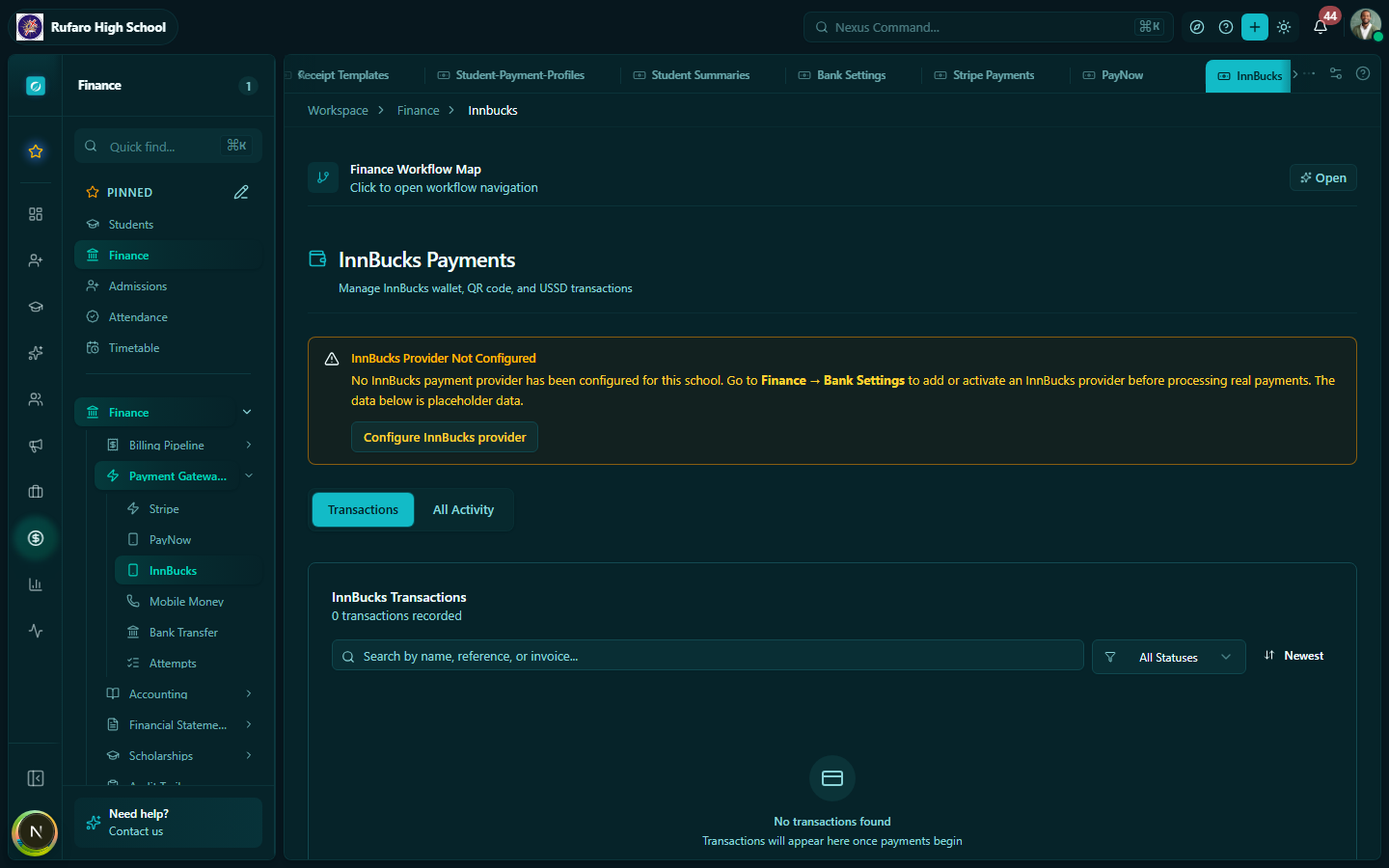 InnBucks gateway configuration page