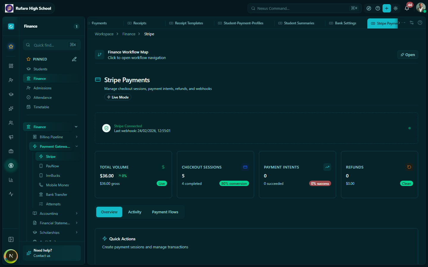 Stripe gateway configuration page
