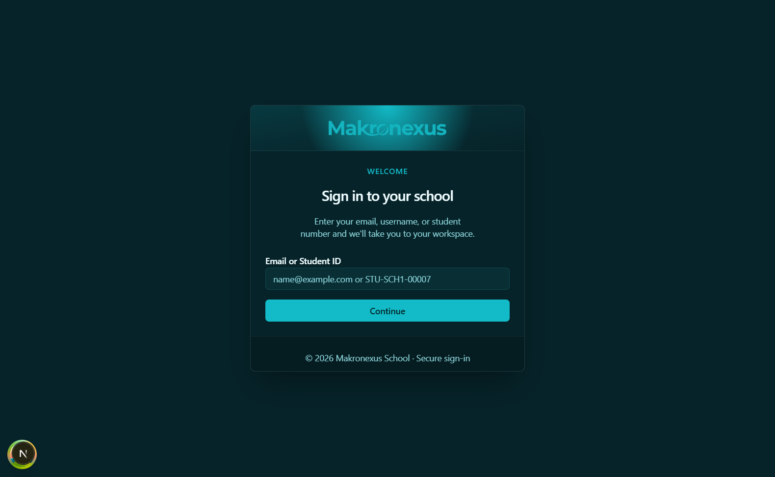 Sign in page with Email or Student ID field and Continue button