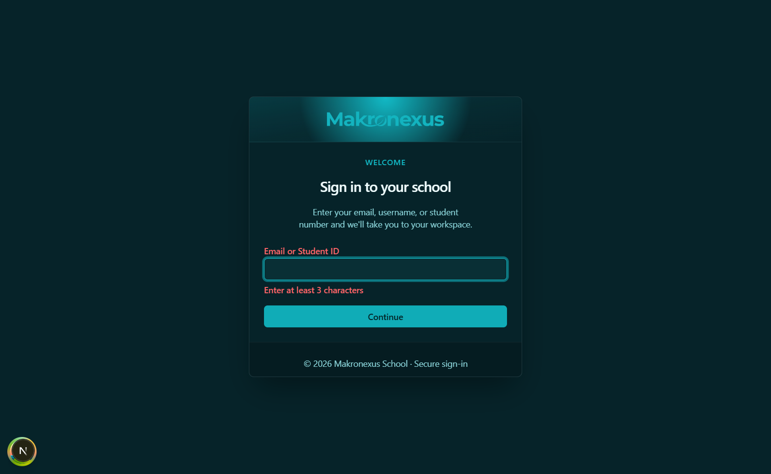 Inline validation message requiring at least 3 characters