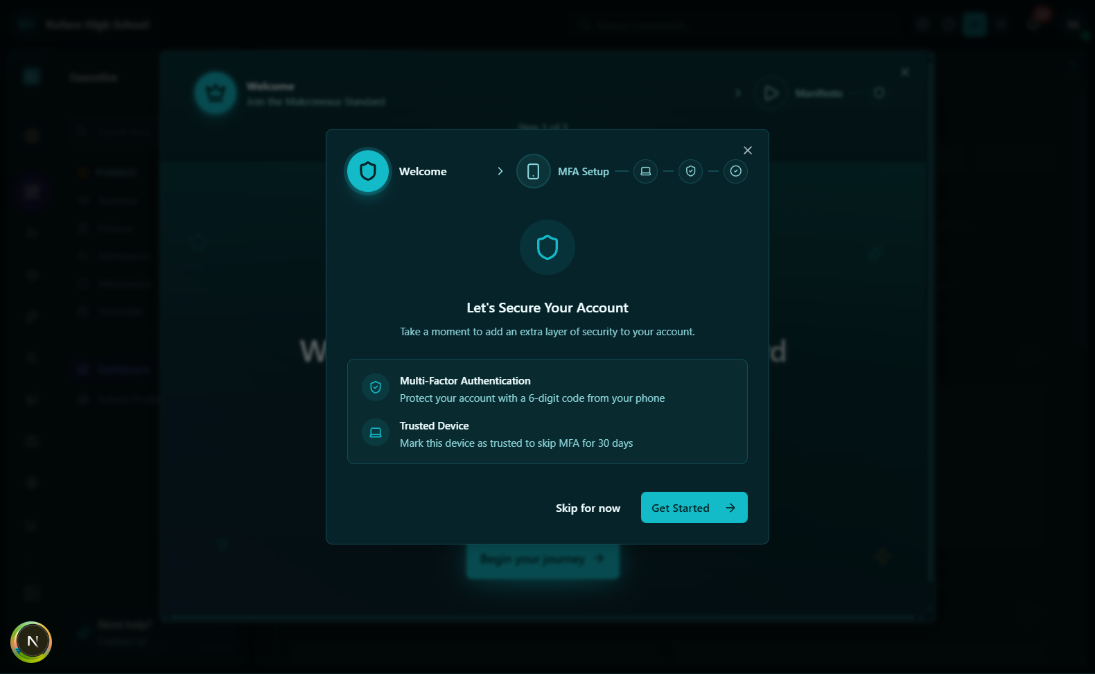 Authenticated workspace dashboard after successful sign-in