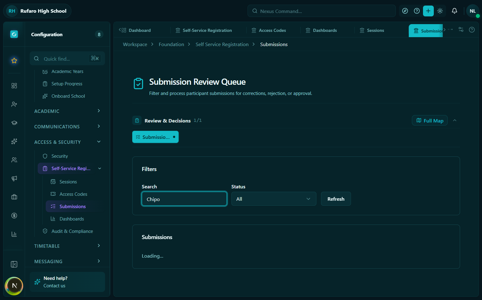 Correction dialog showing message field and flagged fields highlighted in the submission