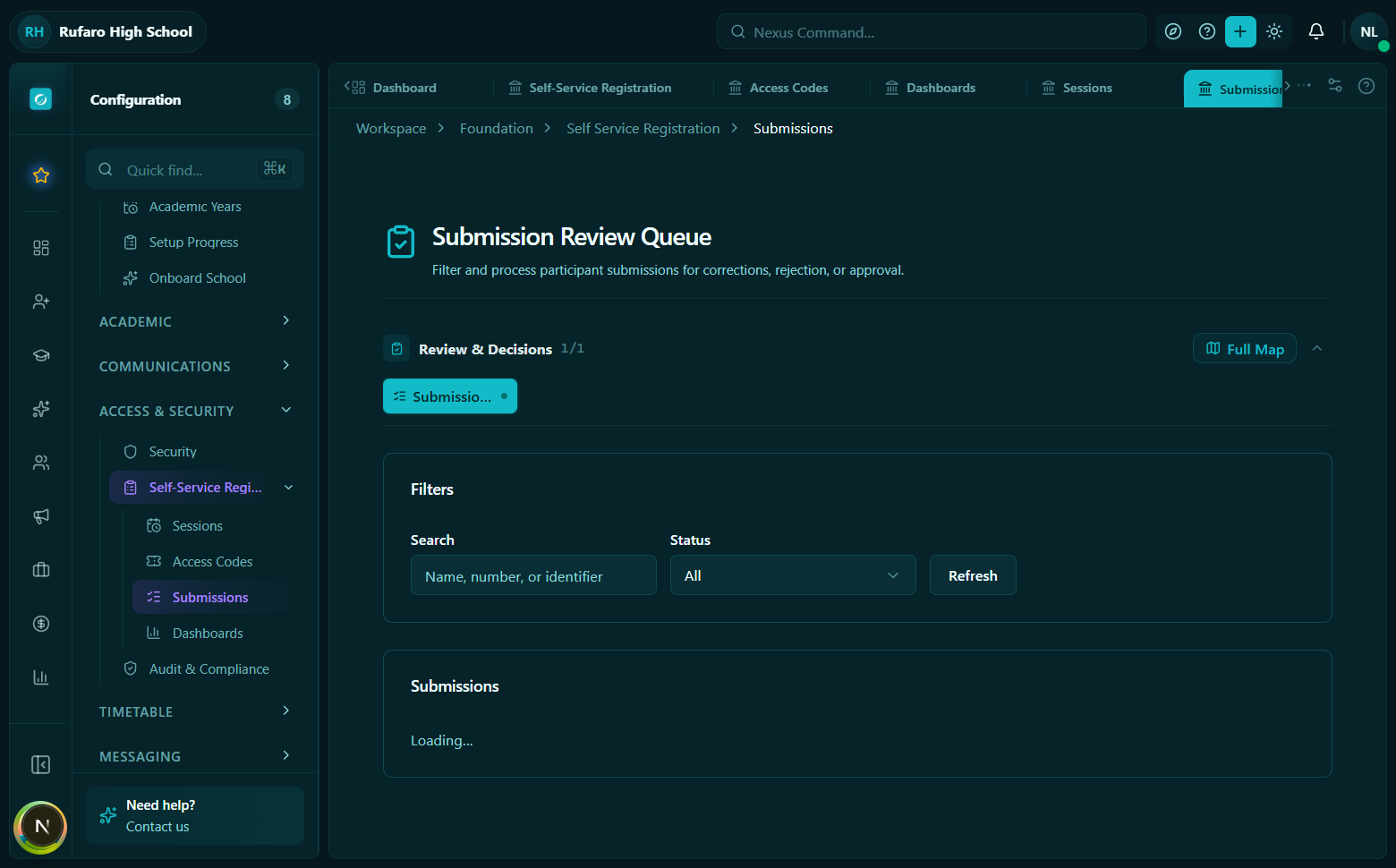 Submission detail view showing participant data, validation warnings, field review annotations, and action bar